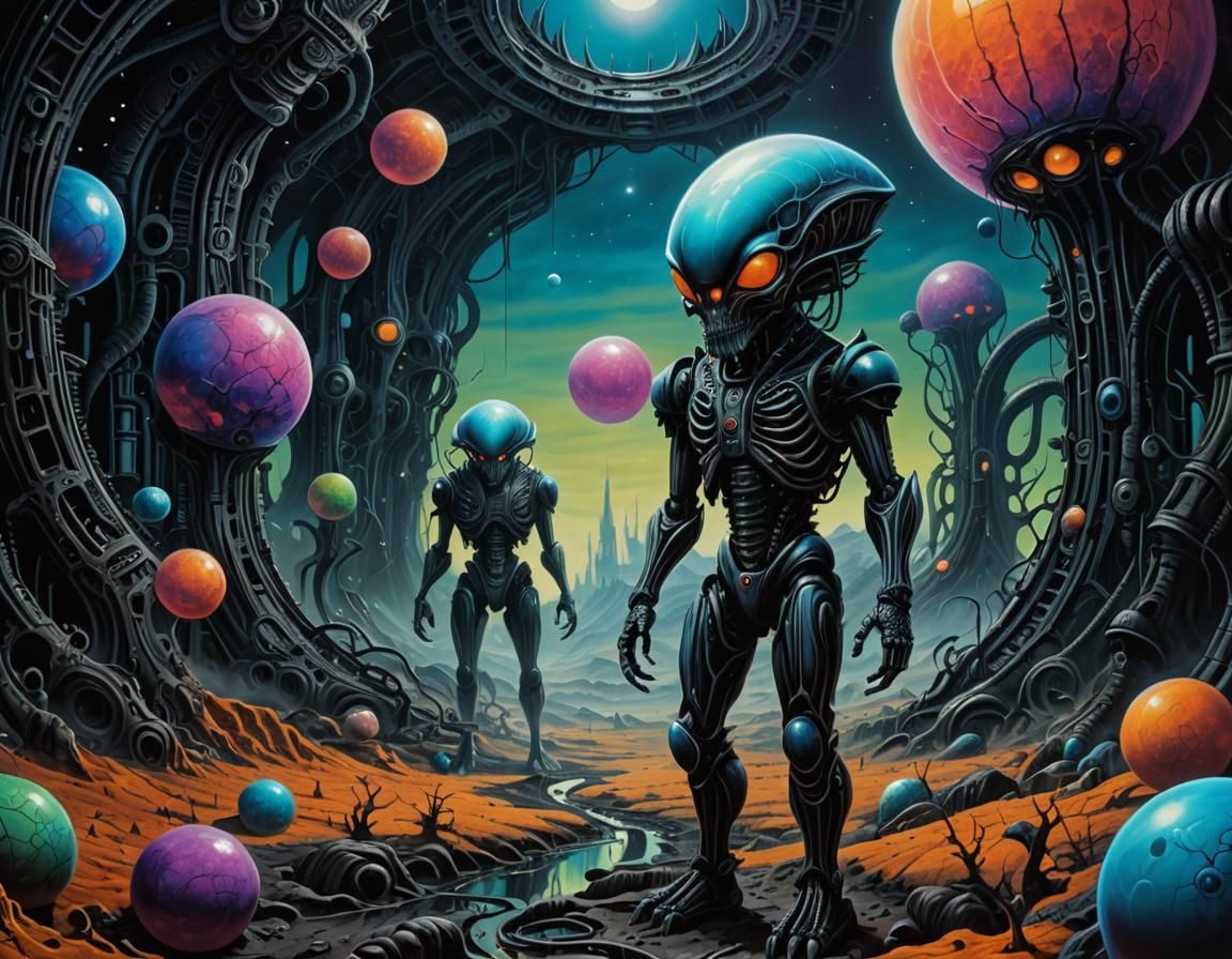 Extraterrestrial Exploration in Surreal Alien Landscape