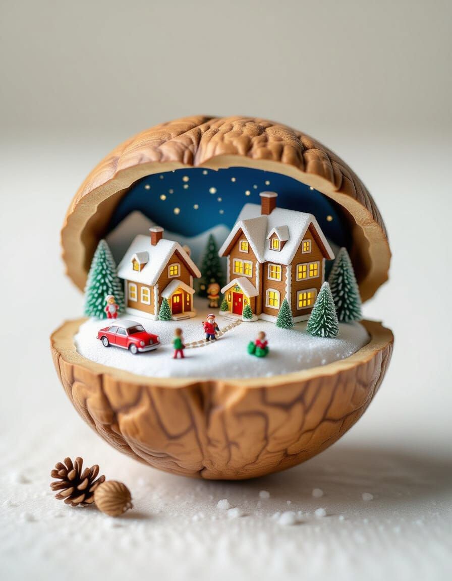 Miniature Christmas World Inside a Walnut Shell