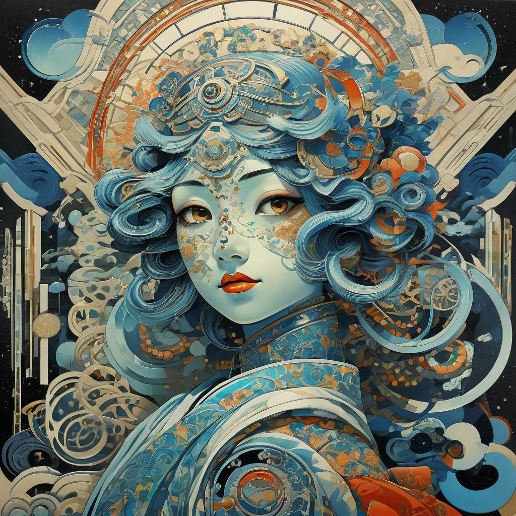 Stunning Magnetic Vision Ukiyo-e art deco synthetism cubism ...