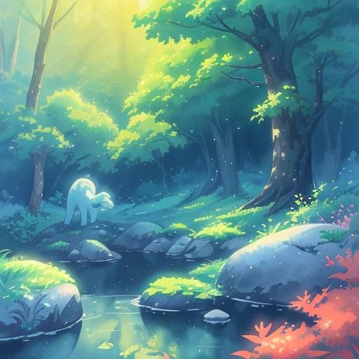 Incineroar Pokémon in Vibrant Forest, Anime Watercolor Style