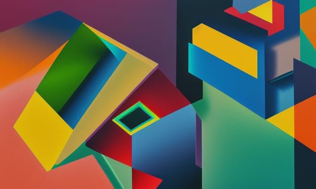 Dynamic Cubist Painting with Art Deco Geometry