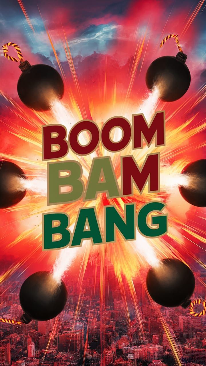 Explosive Illustration: Boom Bam Bang in Fiery Cityscape