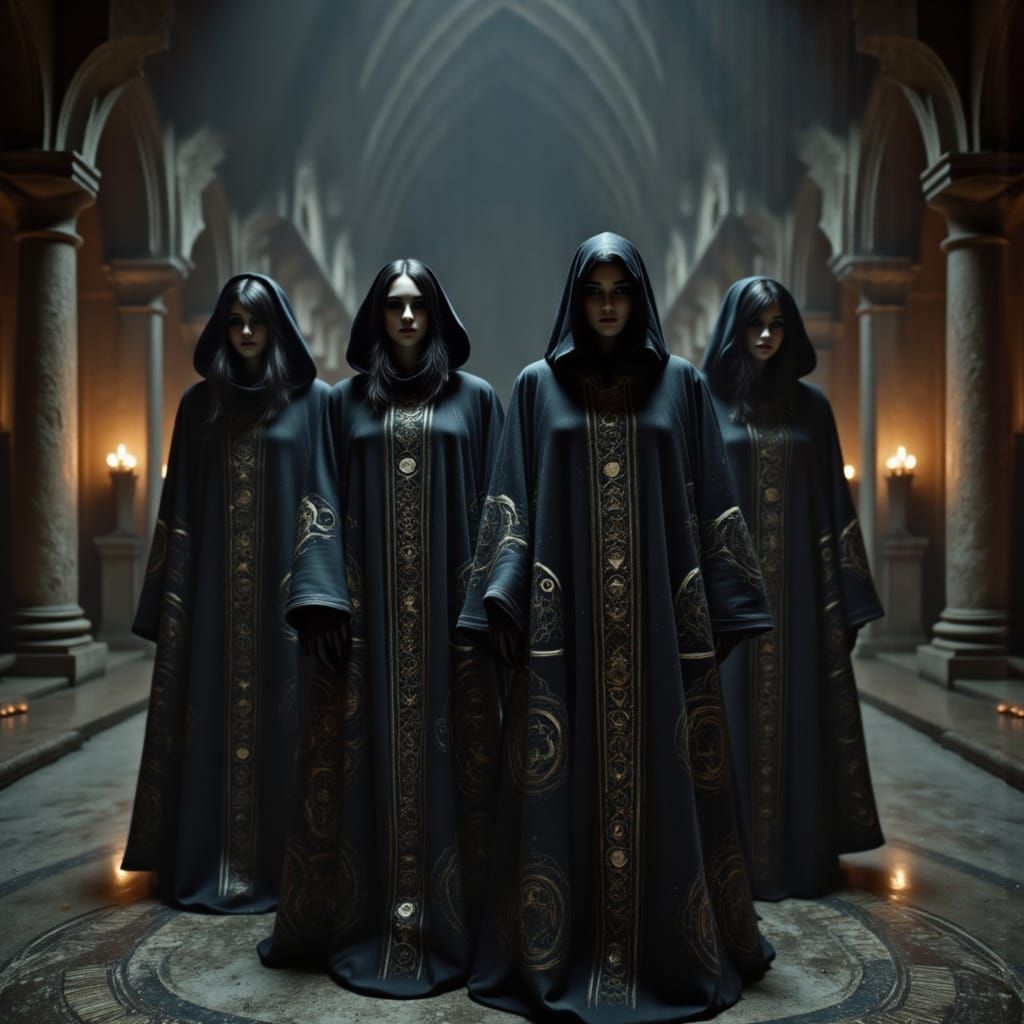 Cult Ritual in Candlelit Stone Hall