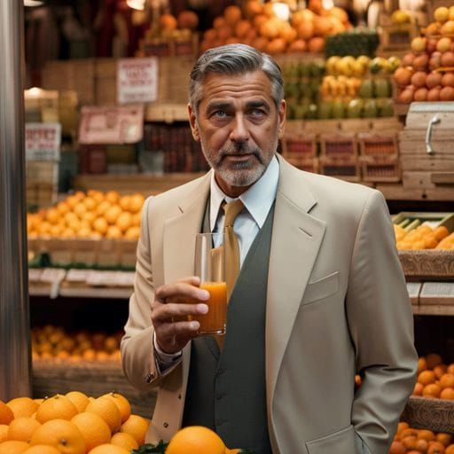 George Clooney Drinks Juice: Hyperrealistic 3D Render