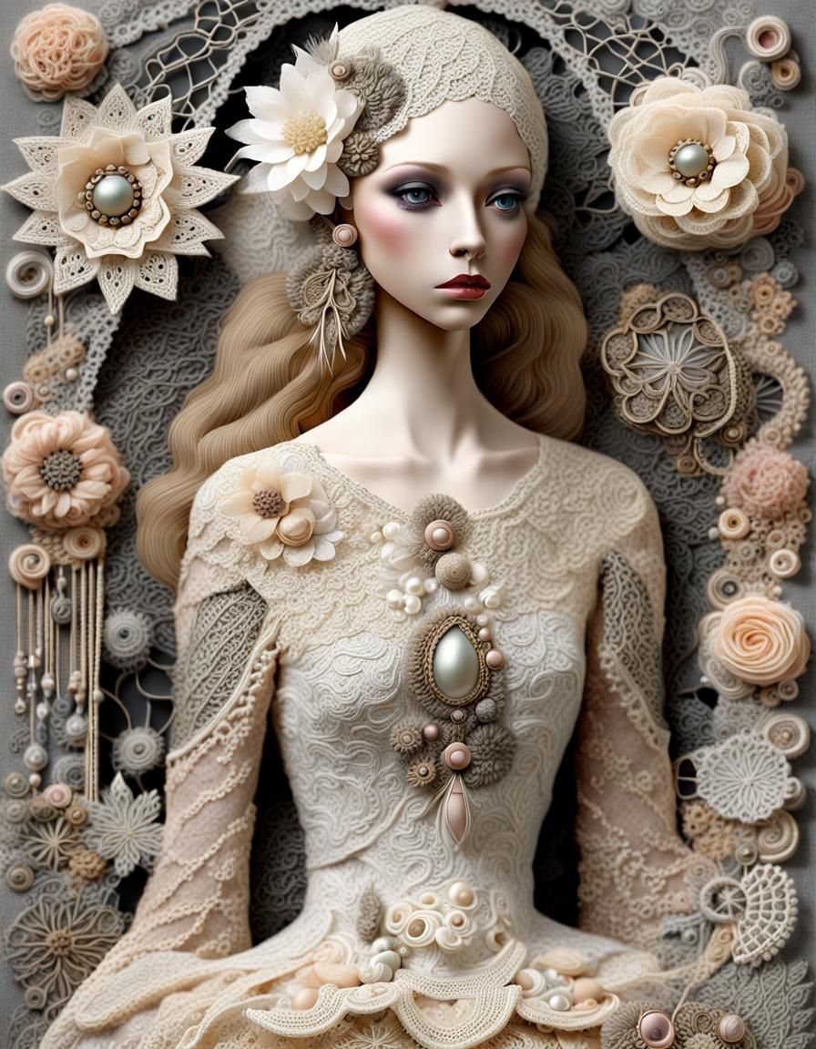 Lace Garden: Princess in Mixed-Media Collage