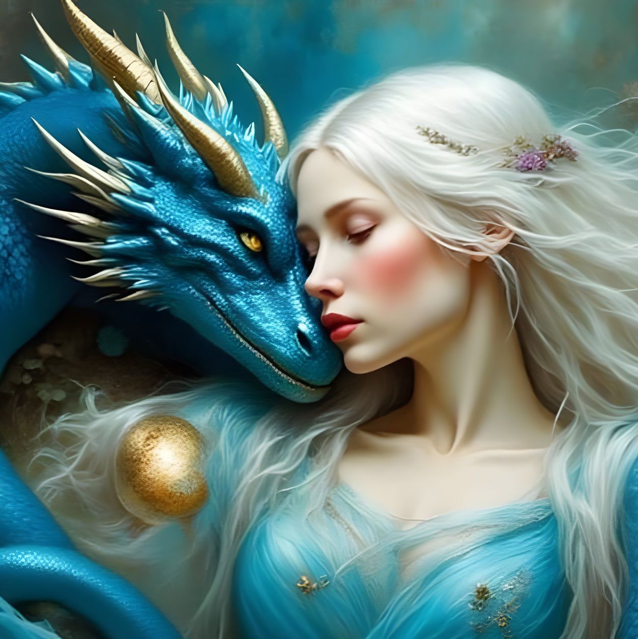 Sapphire Dragon Guardian in Fantasy Spring Scene