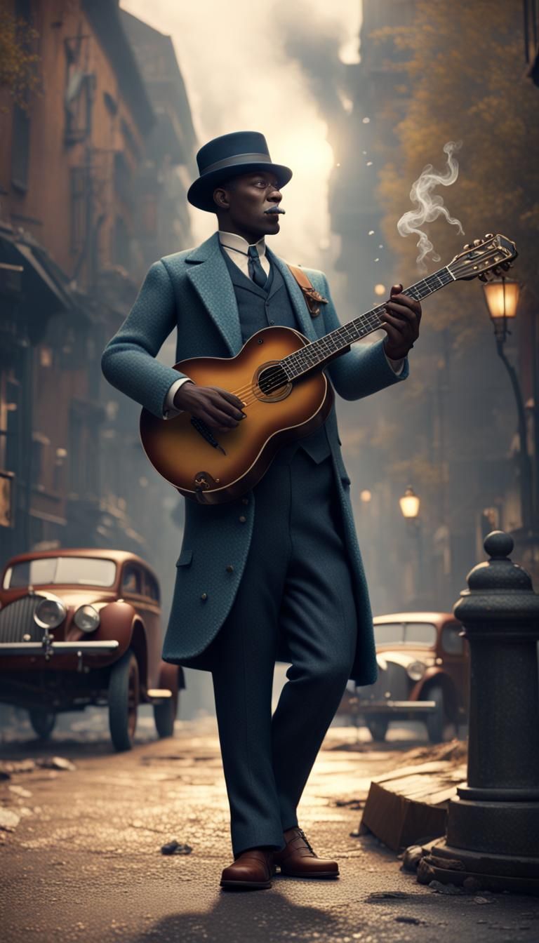 1920s Bluesman at Crossroads: Epic Matte Painting