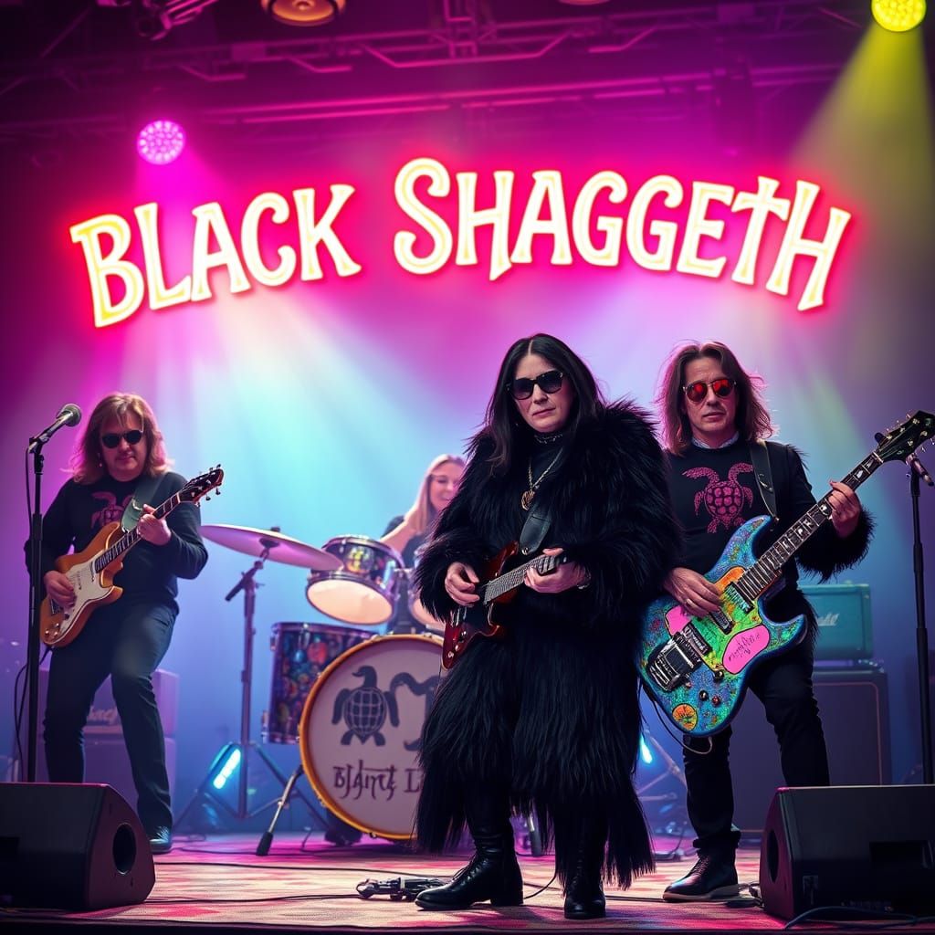 Psychedelic Band Black Shaggeth on Sound Stage as Digital Ar...