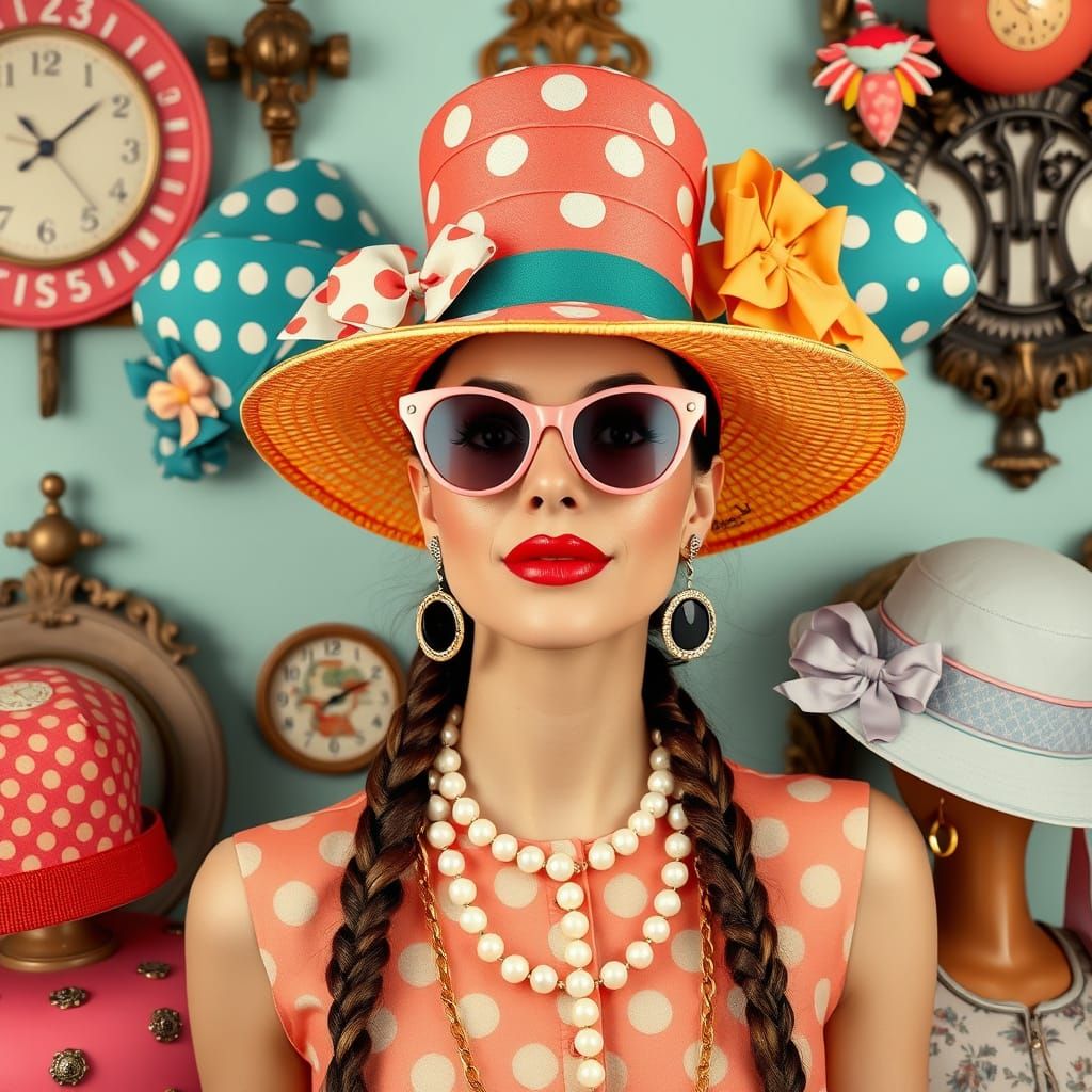 Whimsical Woman in Polka Dots, Surrealist Style