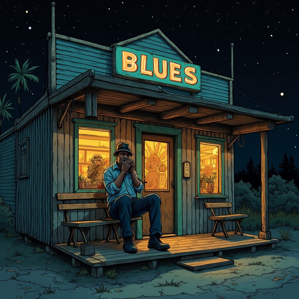 Blues Nightclub under a Starry 1920s Sky