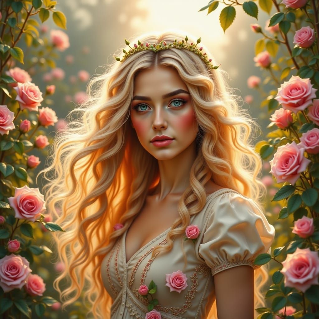 A young woman with flowing blonde <lora:Greek beauty:1.0> ha...
