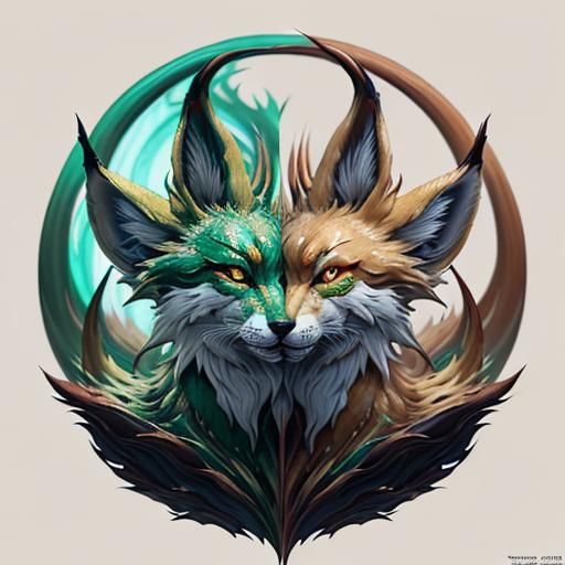 Three-Tailed Inari Fox: Detailed Fantasy Art