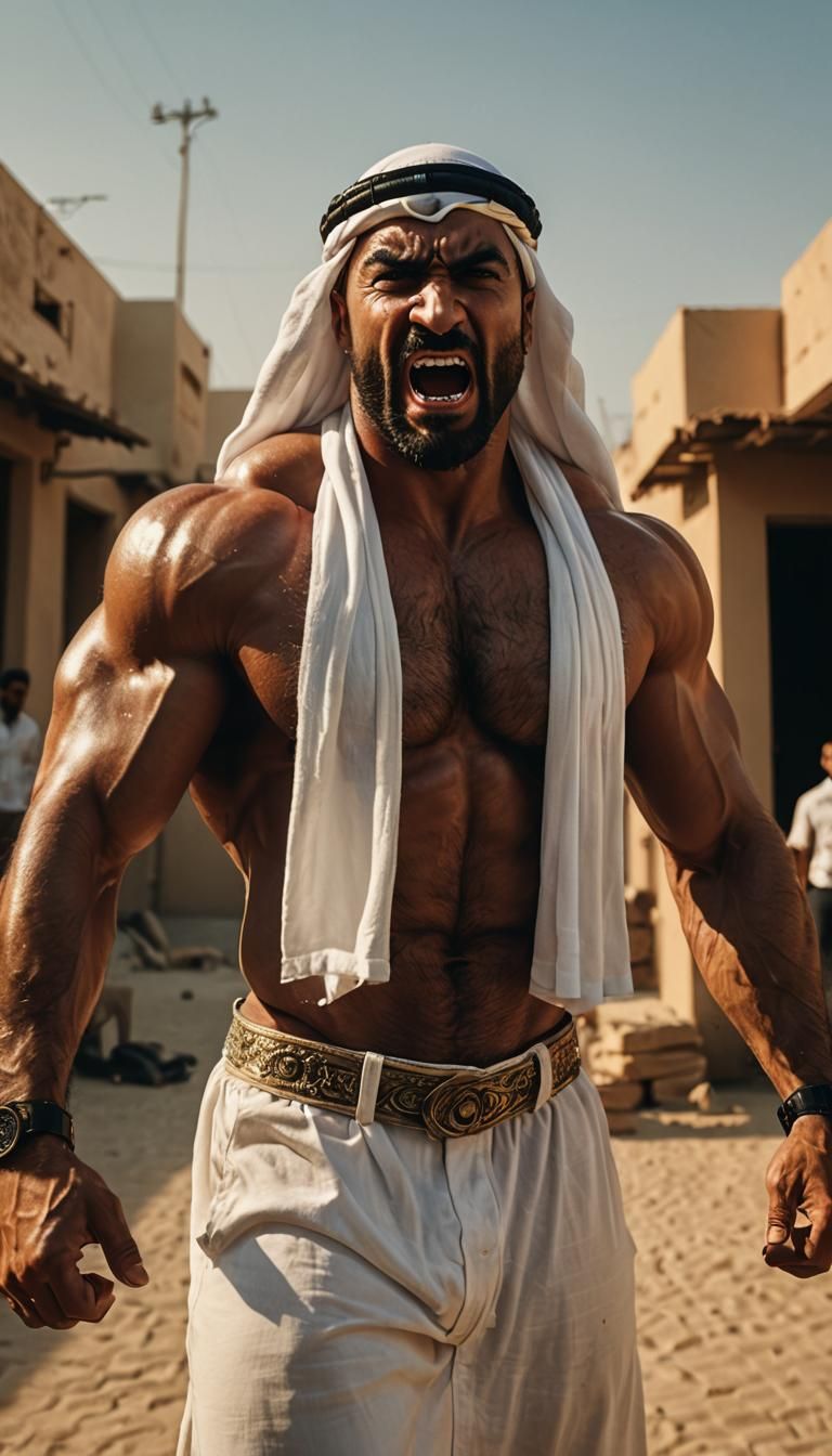 Dramatic Arab Bodybuilder in Film Noir Style
