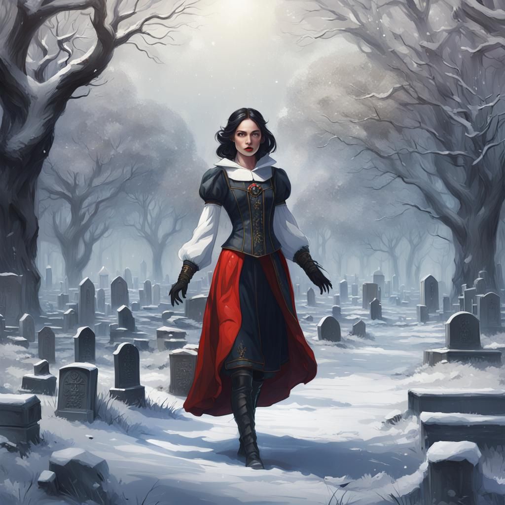 Snow White Portrait in Cemetery, Hyperdetailed Concept Art