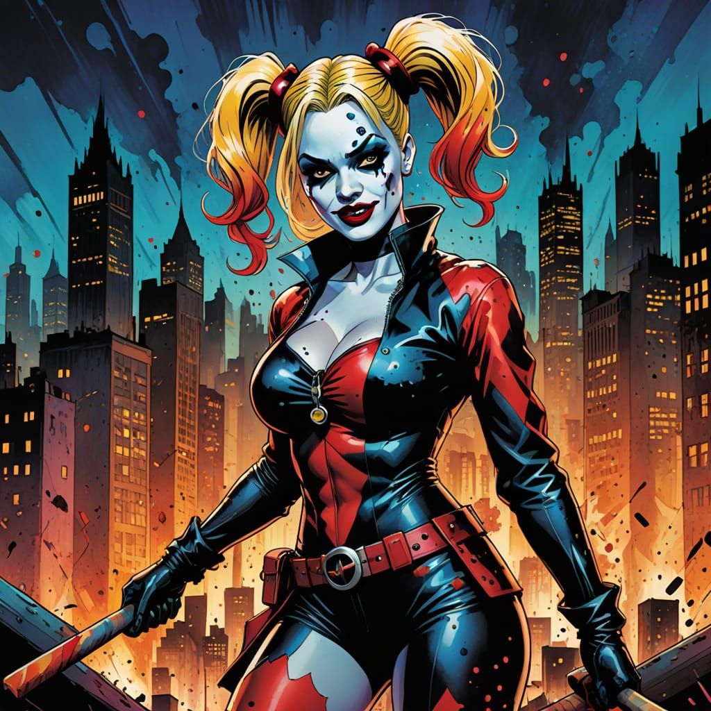 Harley Quinn in Gritty Comic Book Style