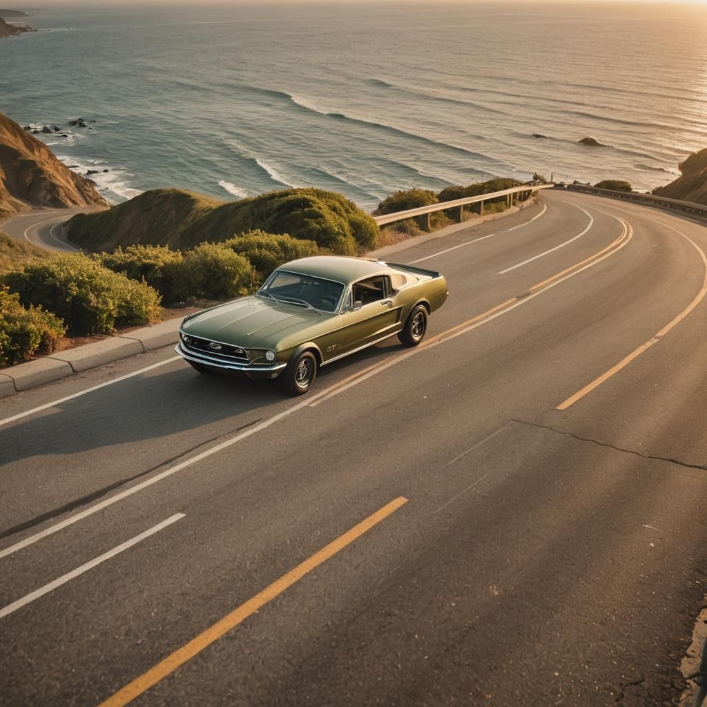 1967 Mustang on Pacific Coast Highway at Sunset