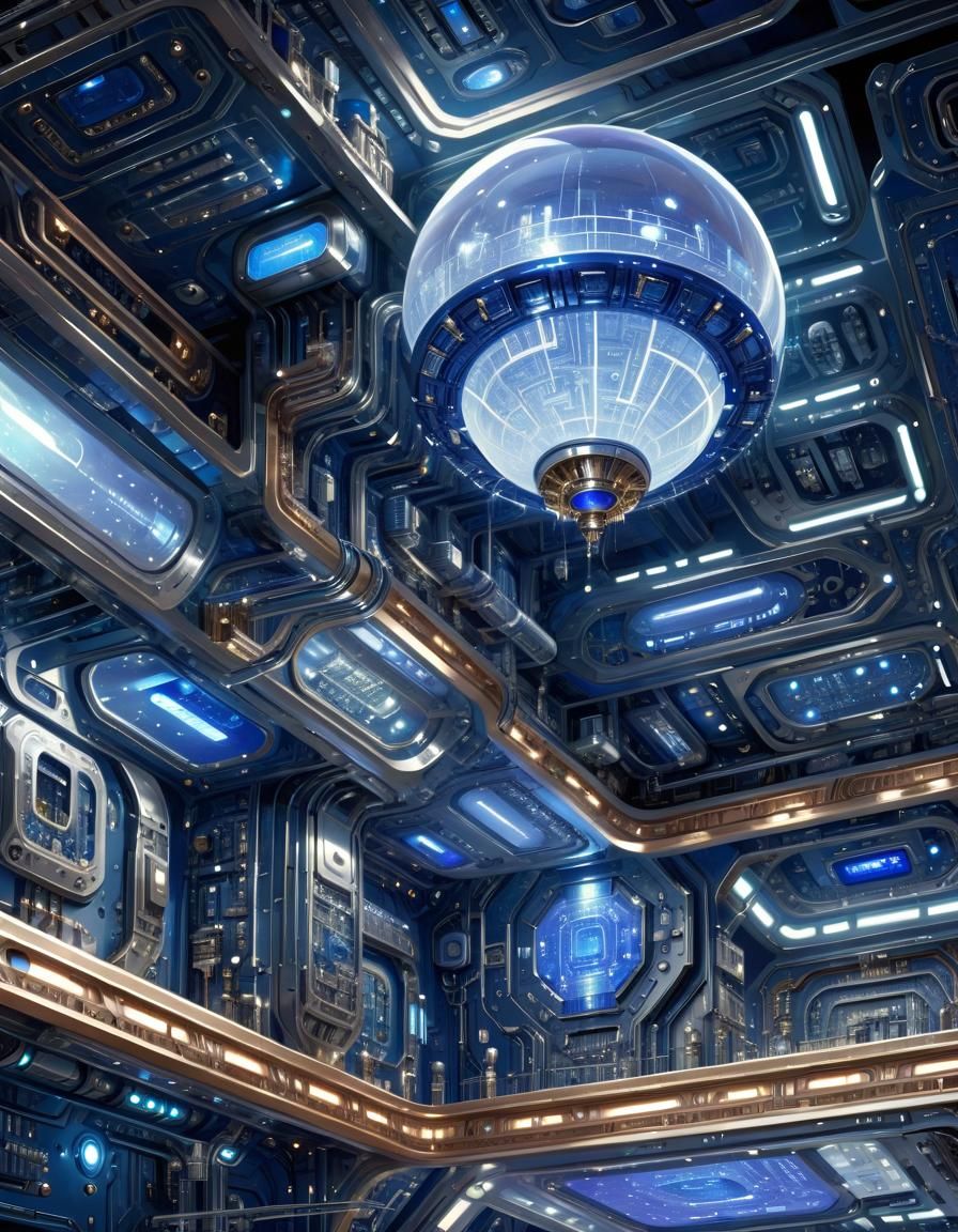 Opalescent Sapphire Space Port with Intricate Circuitry