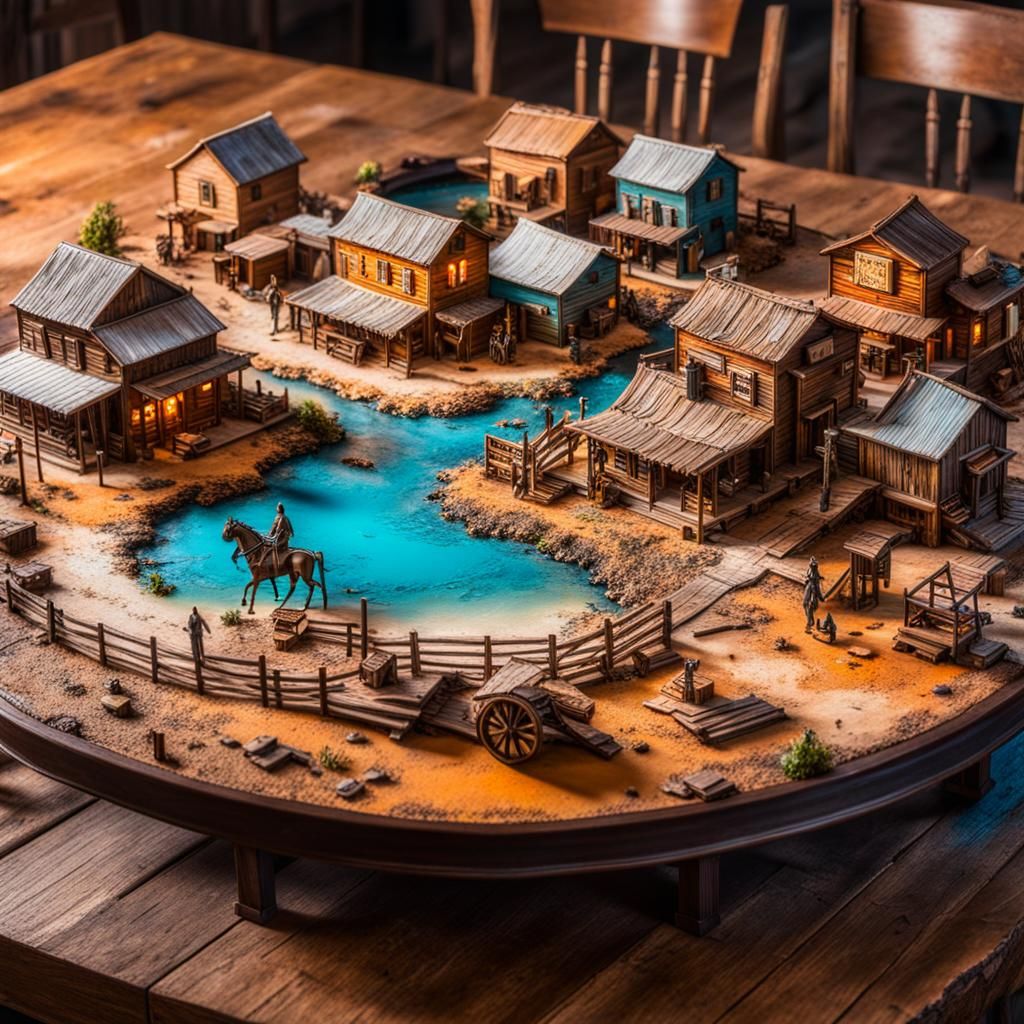 Hyperrealistic Miniature Wild West Town Concept Art
