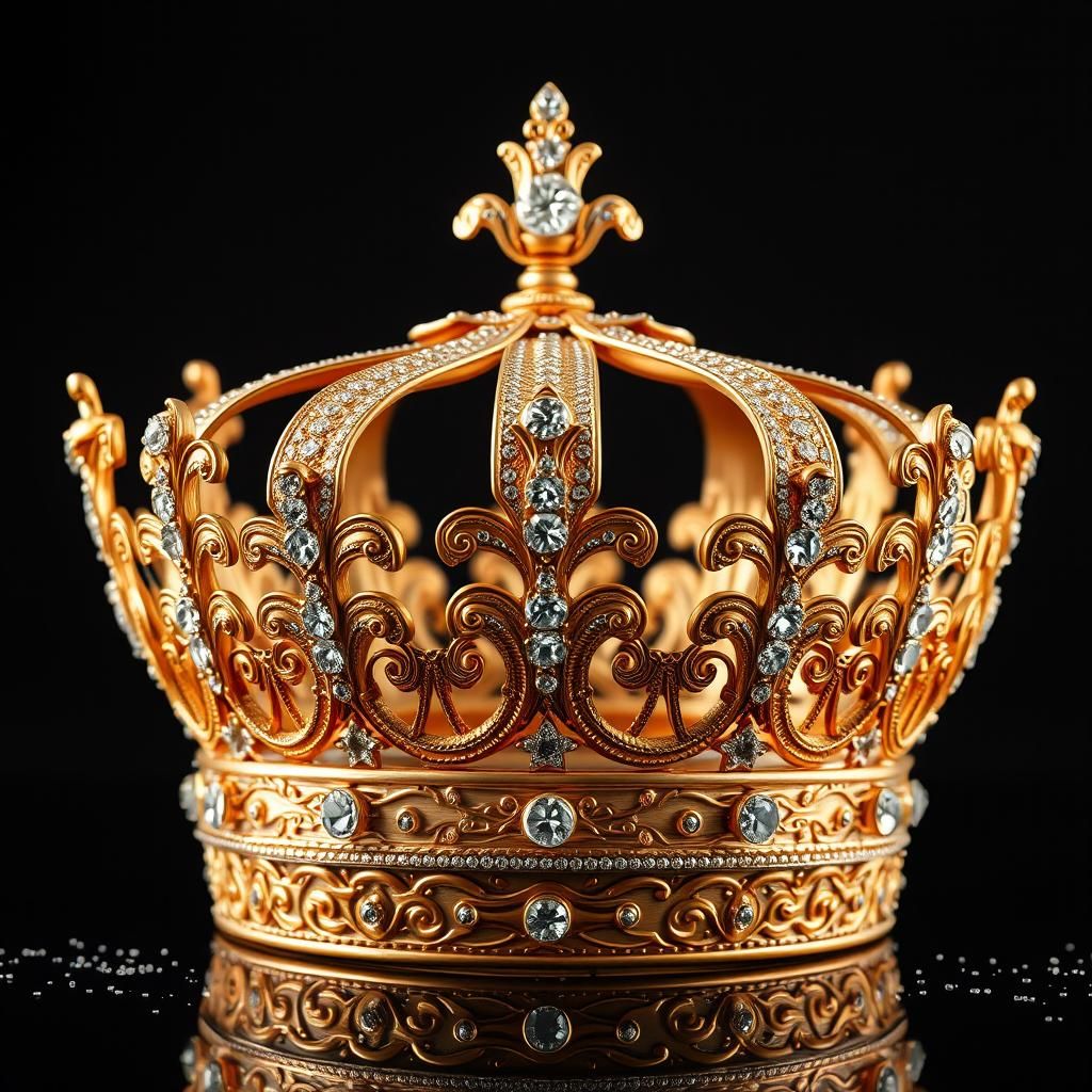 Majestic Royal Crown with Gold and Diamond Art