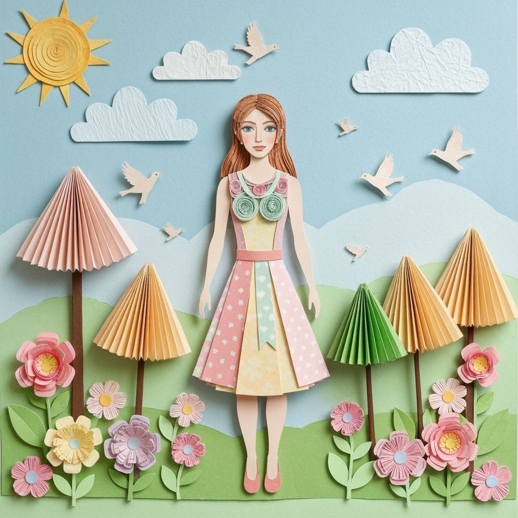 Paper Woman in Whimsical Paper Garden