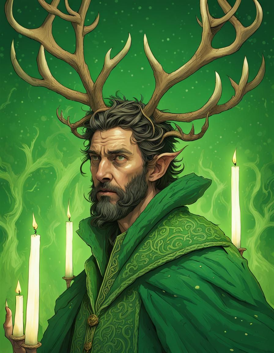 Antlered Man in Wizard Robe with Candles