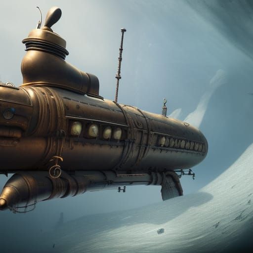 Steampunk Submarine in Detailed Matte Painting