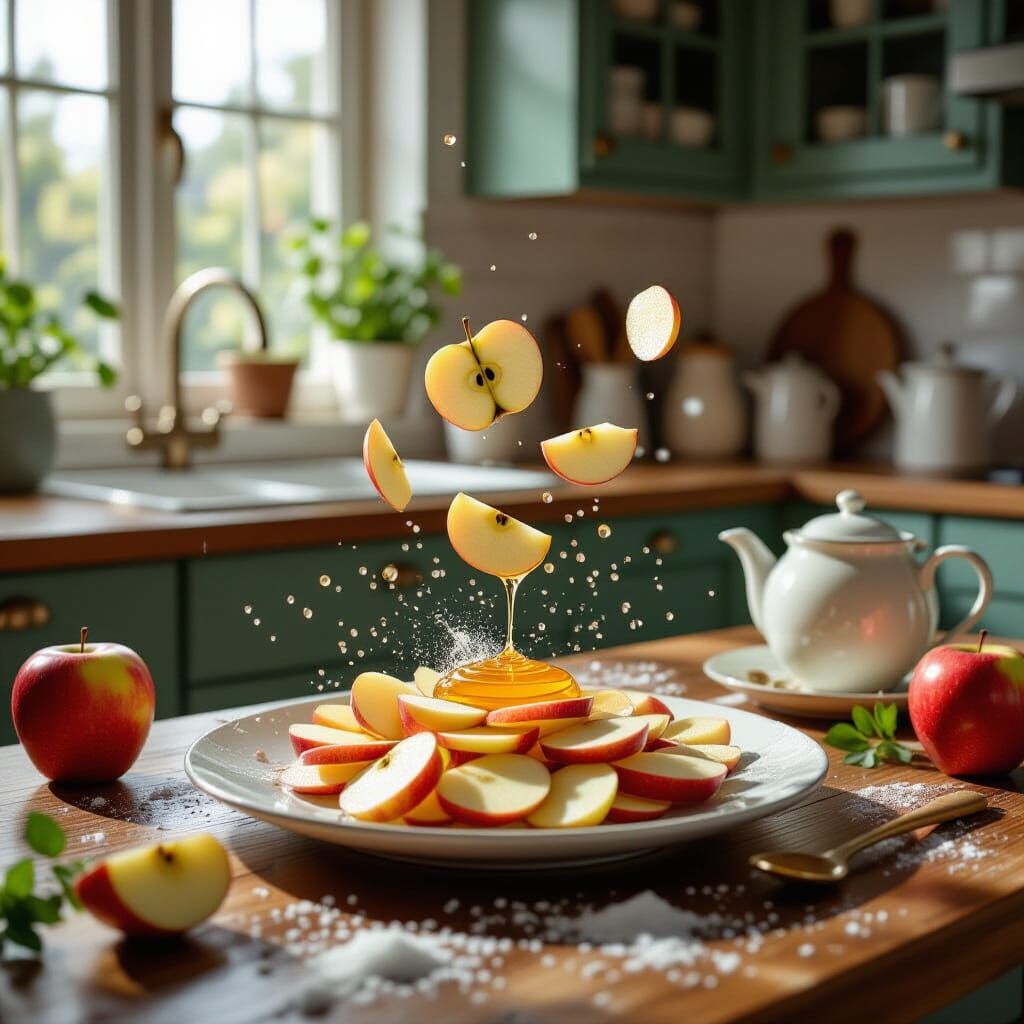 Floating Apples in Bright Kitchen: Hyper-Realistic Culinary ...