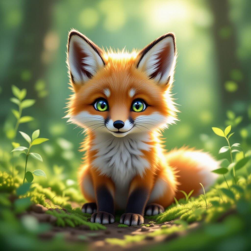Adorable Heterochromatic Fox Kit in Anime Style