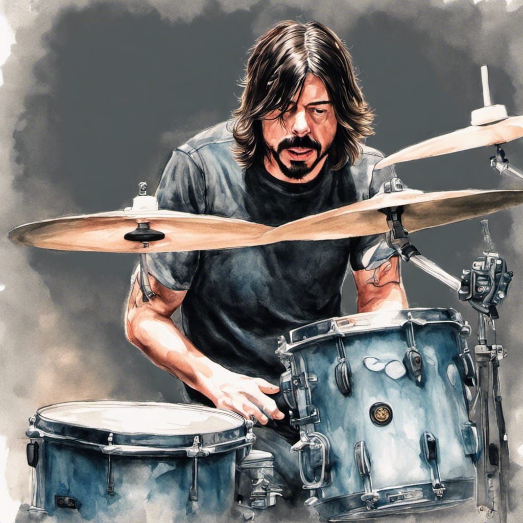 Young Drummer in Watercolor Pencil Style