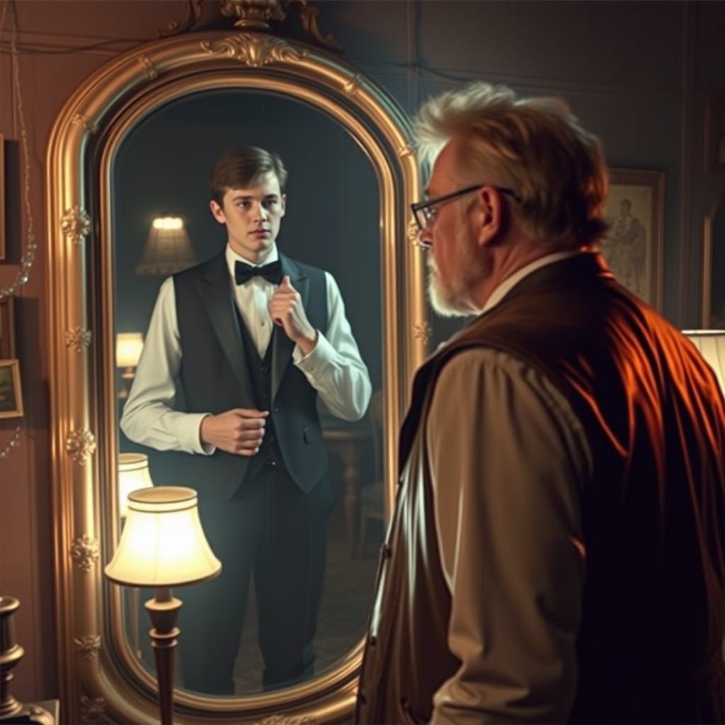 Biker's Mirror Reflection: Youthful Prom Nostalgia