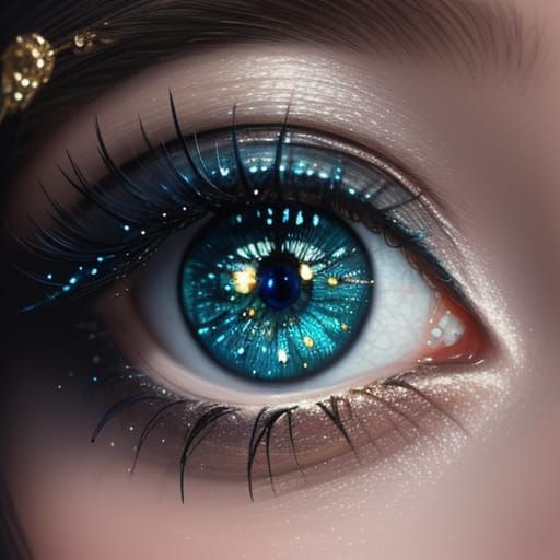 Beautiful Teal and Gold Eyes With Realistic Falling Tears