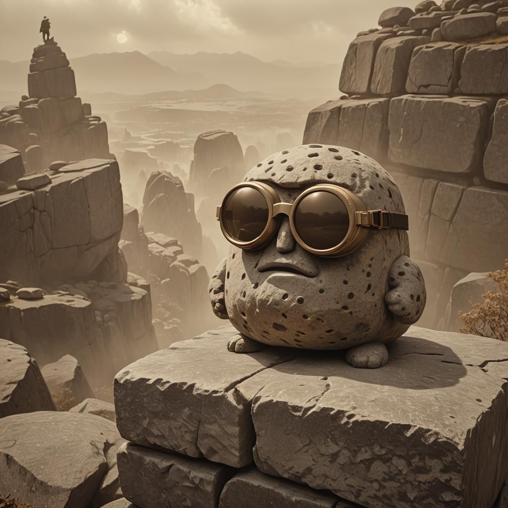 Granite Potato Character on Ledge in Cinematic Style