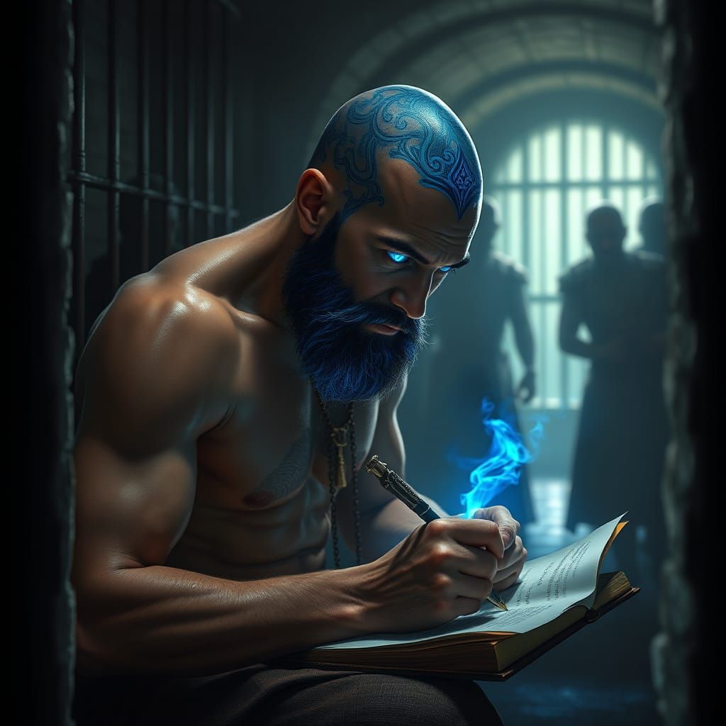 Bluebeard: Tattooed Poet Writing in Jail, Matte Painting