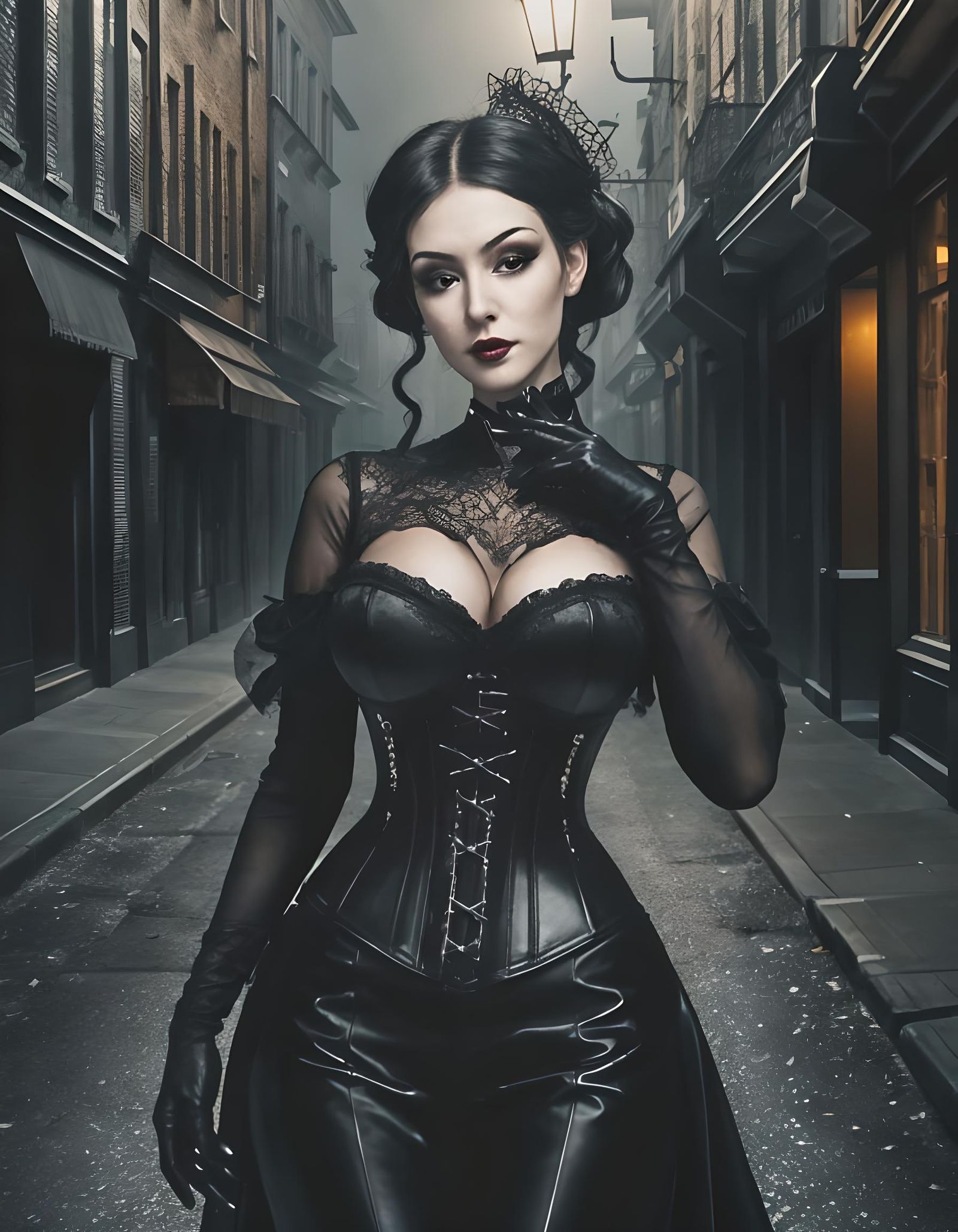 Elegant Goth Woman in Urban Decay Setting