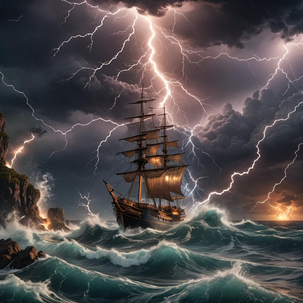 Dramatic Lightning Storm at Sea: Digital Matte Painting