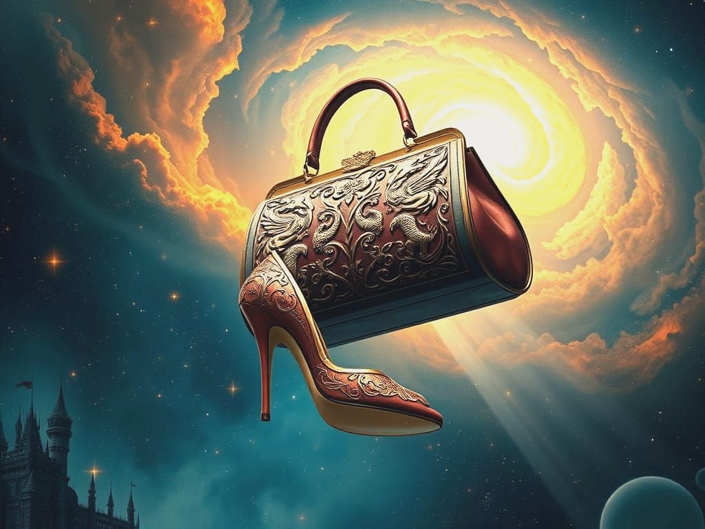Mythical Handbag and Heels in Cosmic Nebula