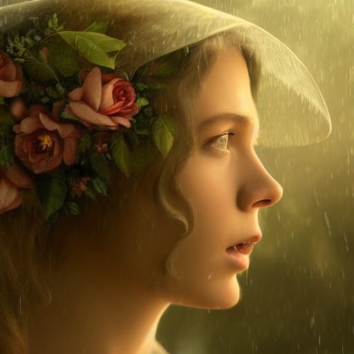 Beautiful Woman with Flowers: Cinematic Digital Painting