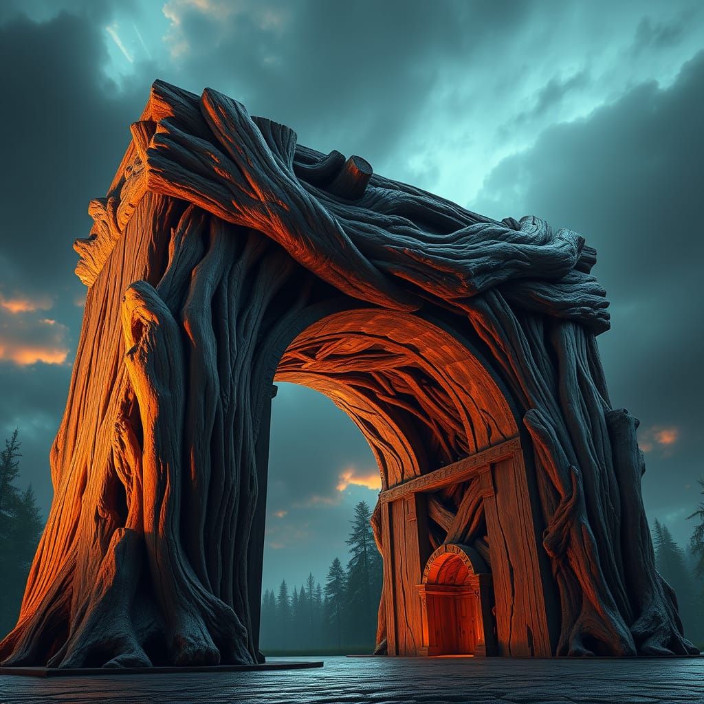 Colossal Wooden Arc de Triomphe in Digital Matte Painting St...