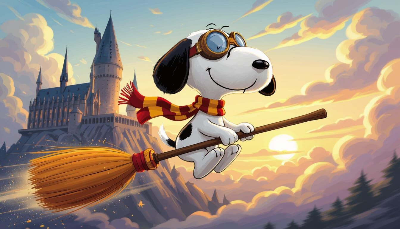 Snoopy playing Quidditch!