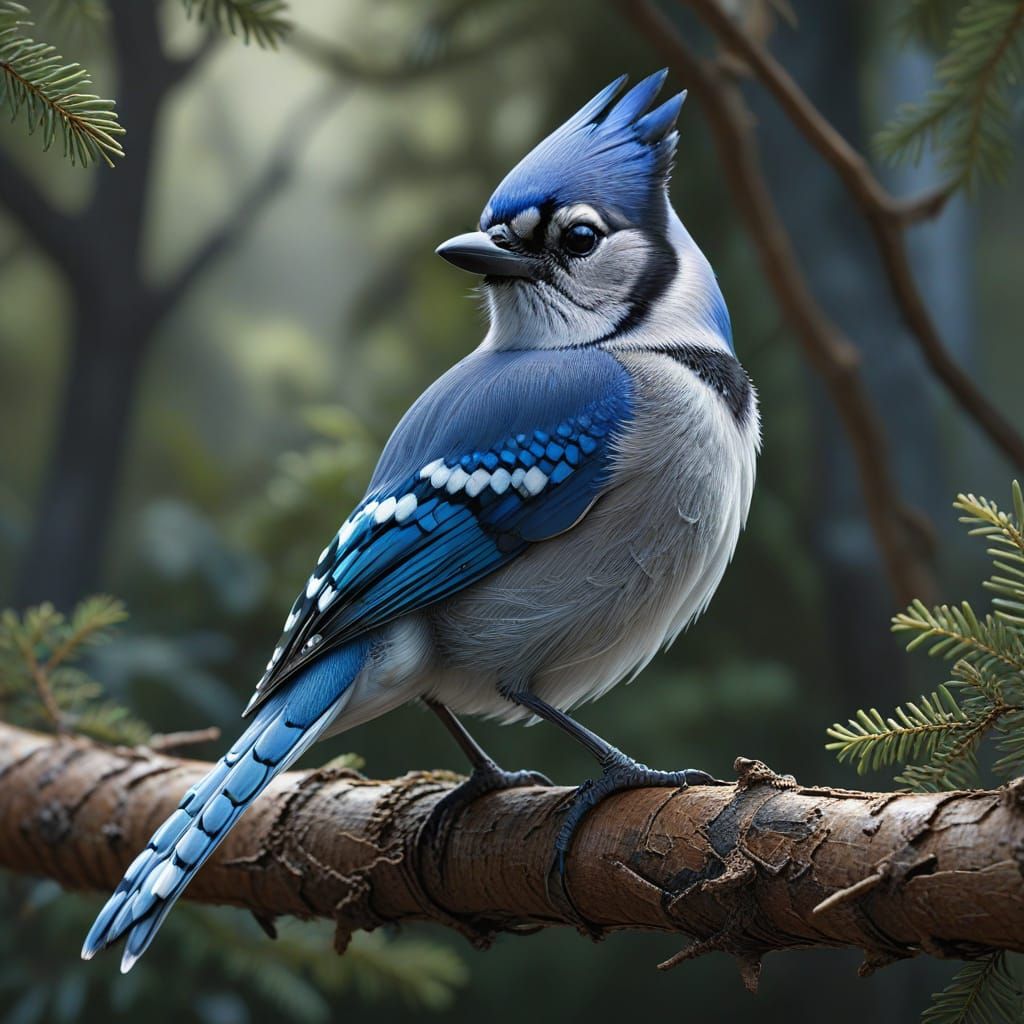 American Blue Jay in Detailed Audubon Style