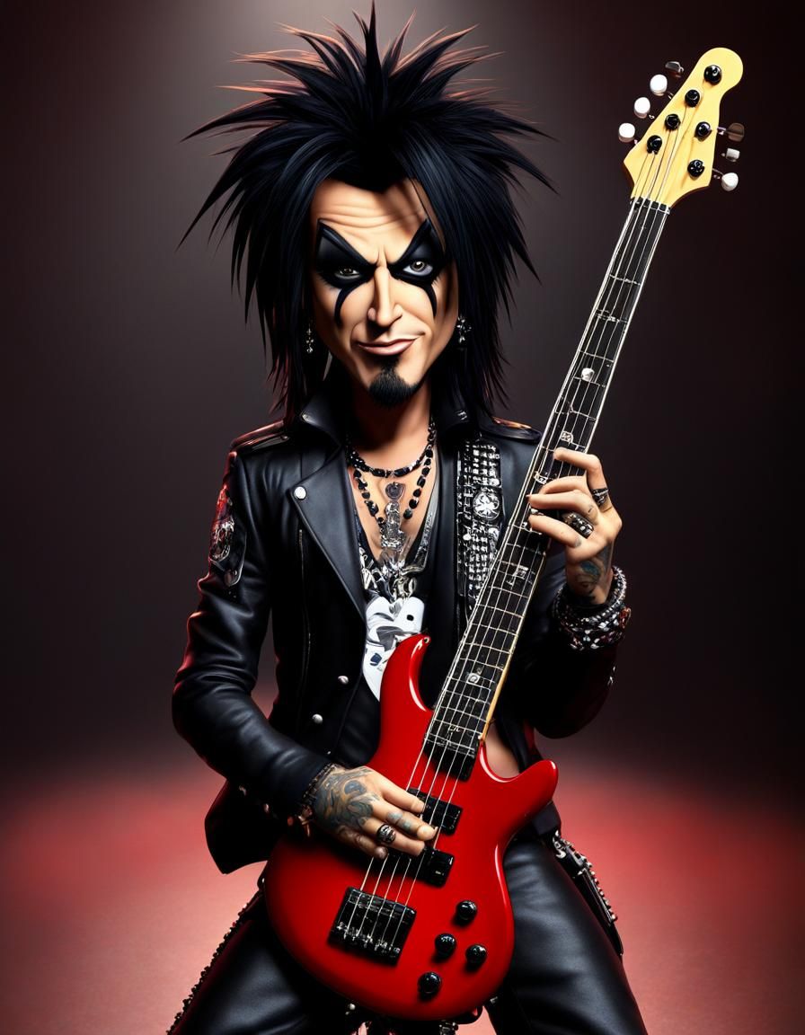 Nikki Sixx Cartoon Portrait in Pixar Style