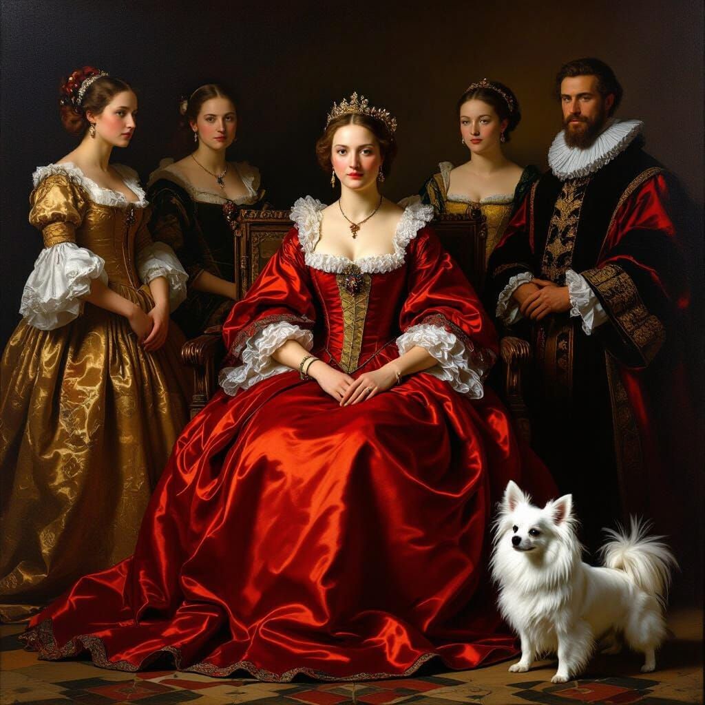 Baroque Medieval Scene with Regal Woman and Protectors