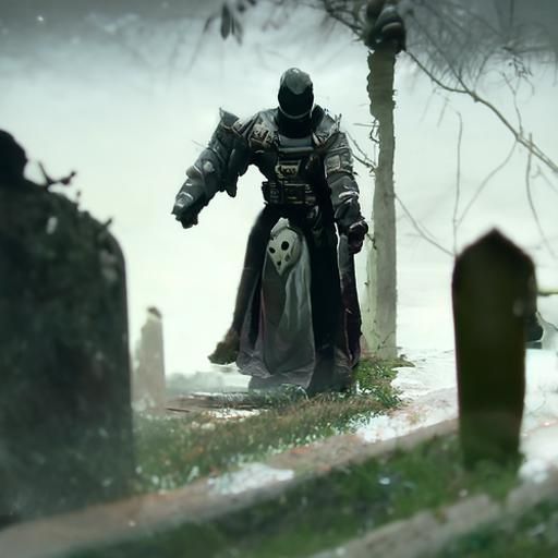 Knight and Ghost in Graveyard, Realistic 4K