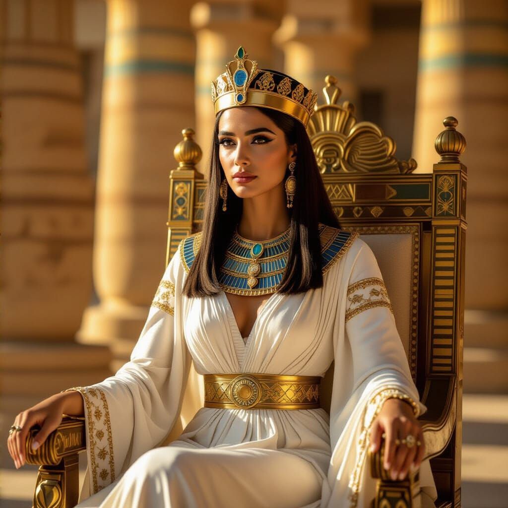 Egyptian Queen on Throne in Golden Hour Light