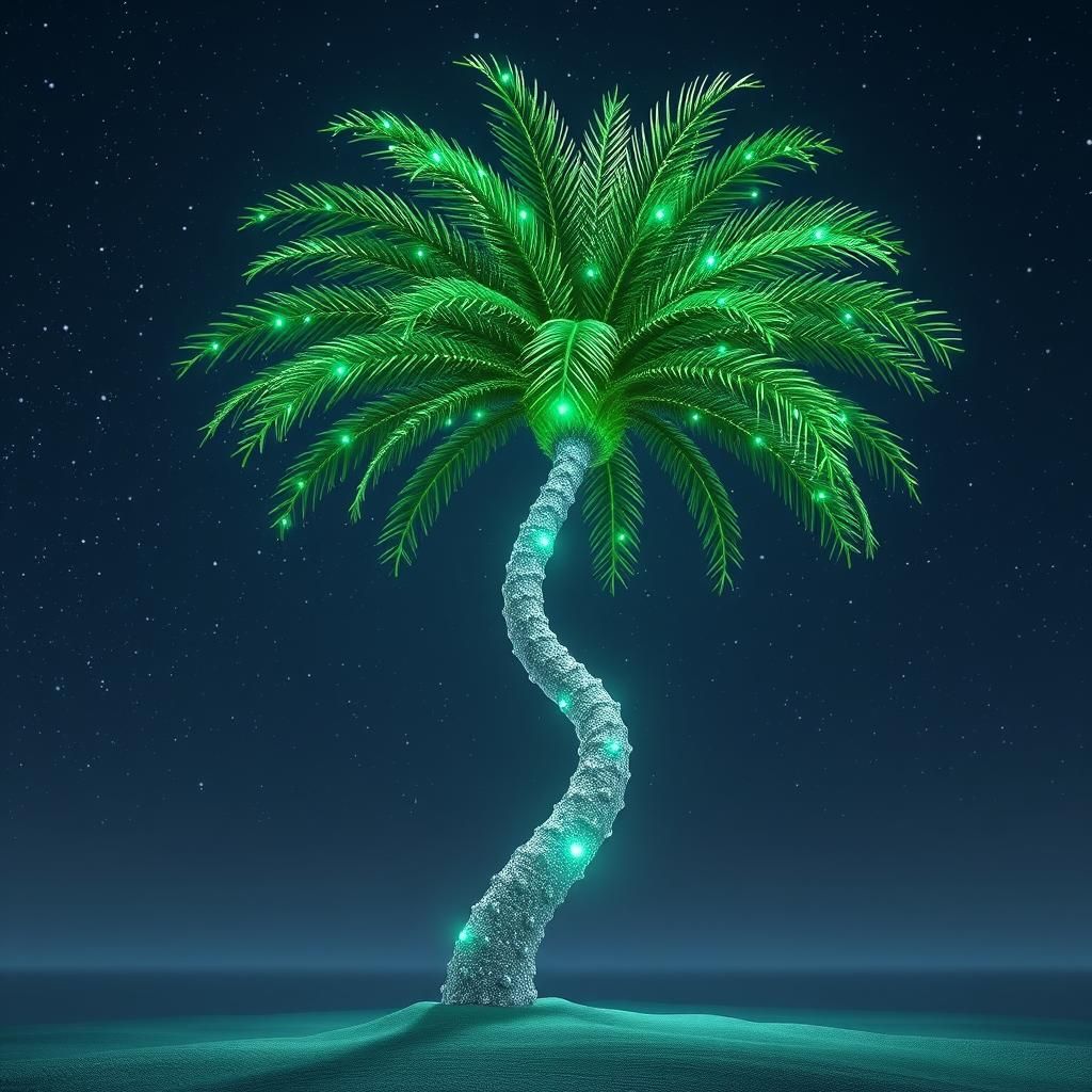 Diamond Palm Tree with Emeralds in Ethereal 3D Render