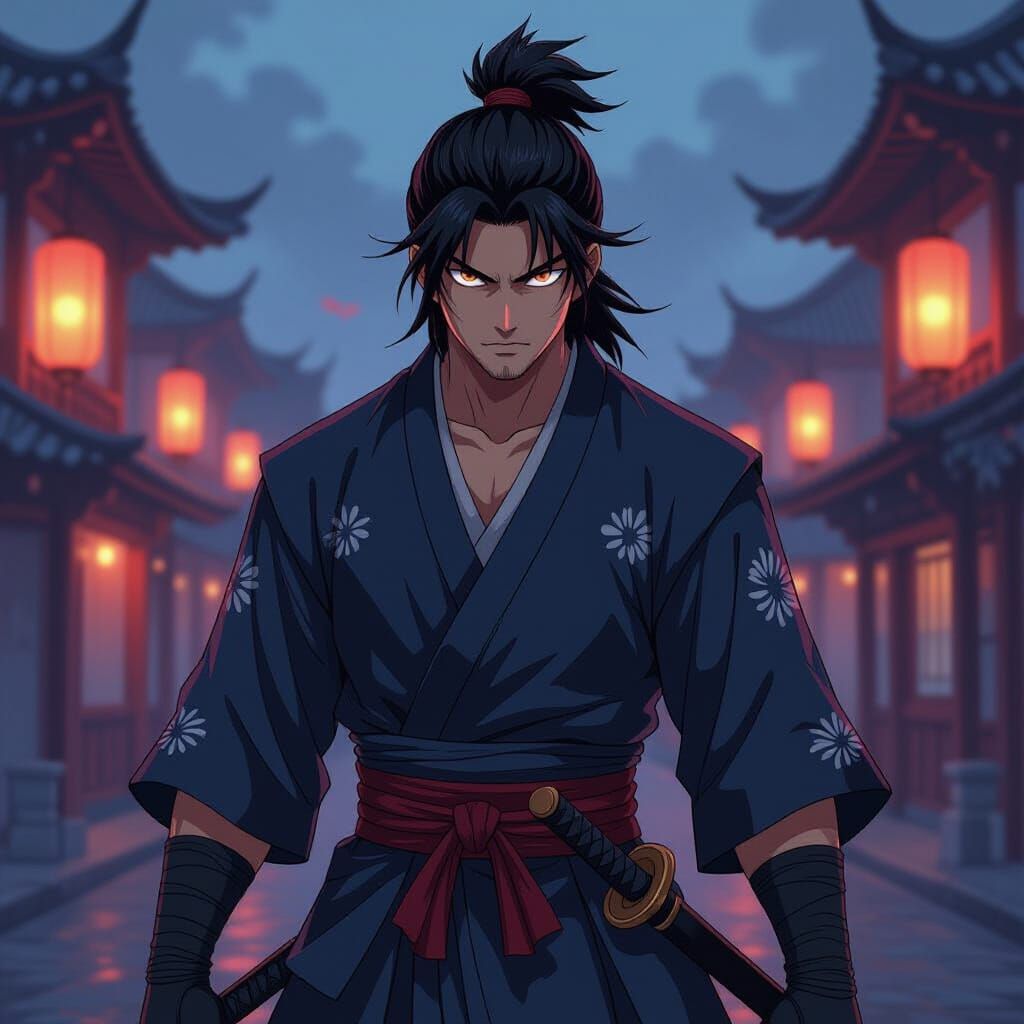 Anime Shadow Warrior in Cel-Shaded Style