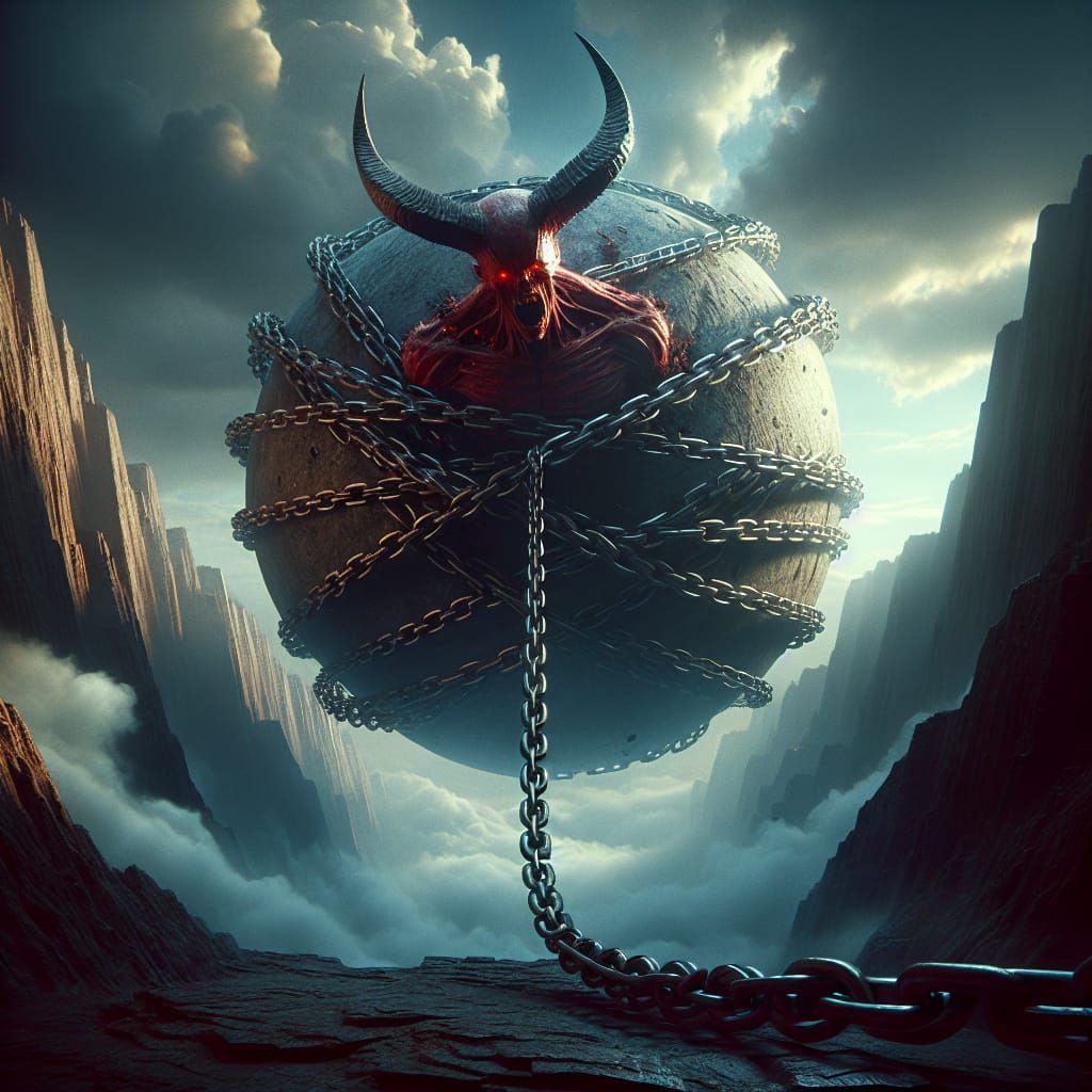 Chained Devil Falling into Bottomless Abyss