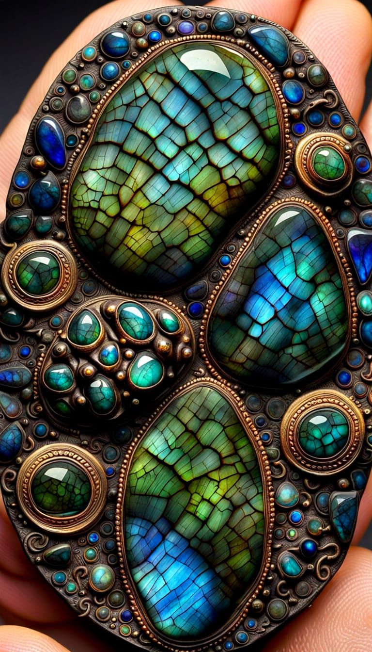 Labradorite Slab Displaying Alien Glyphs