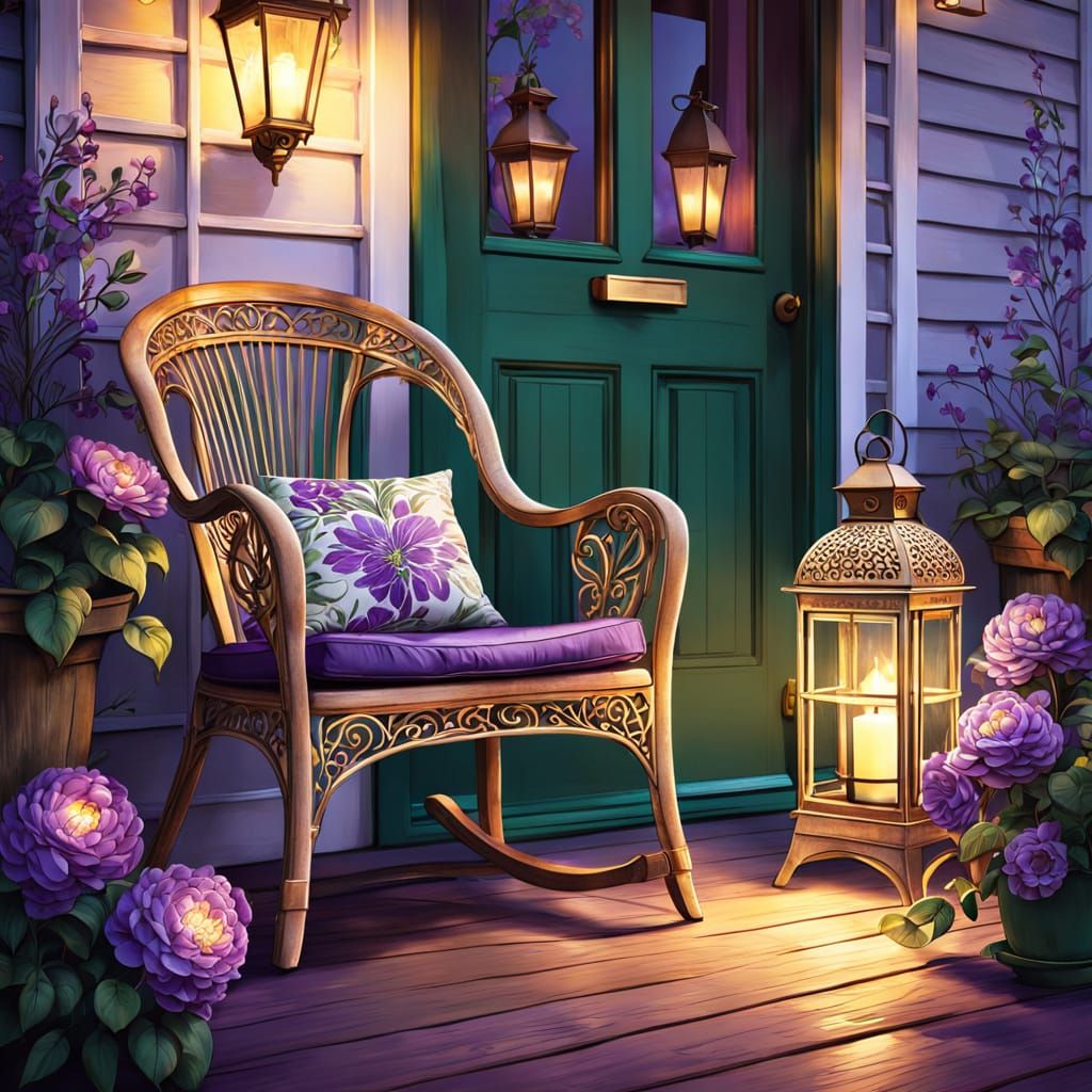 Whimsical Wooden Chair on Porch with Golden Light