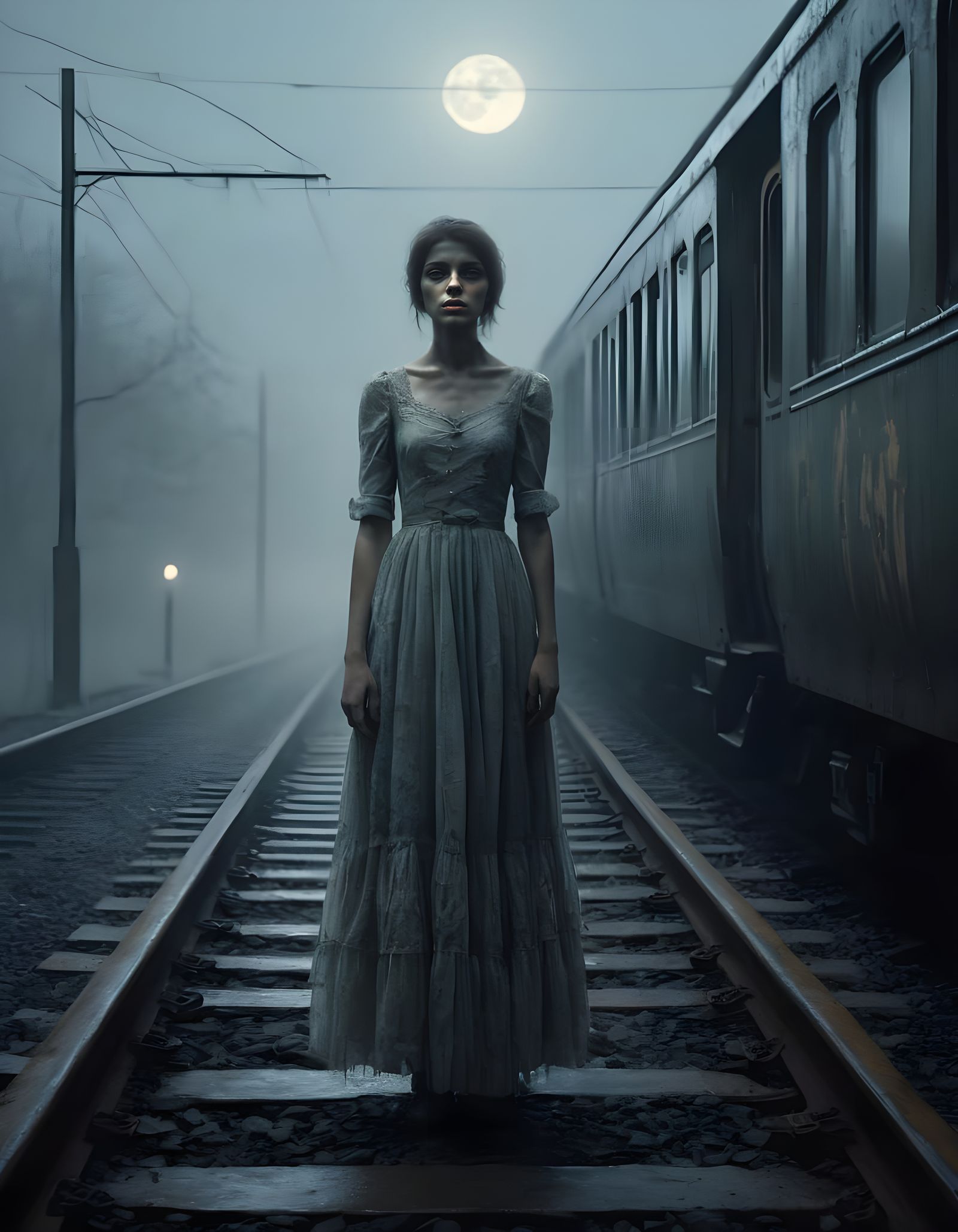 Hyperrealist Surrealist Painting of Woman Waiting in Abandon...